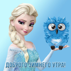 Good winter morning, owl! Postcard with Elsa and a blue owl! Good winter morning!