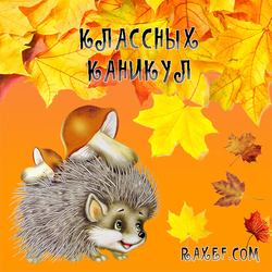 Have a great vacation! Fall! Hedgehog with mushrooms! Postcard! Autumn vacation! Dear friends, I congratulate everyone on the beginning ...