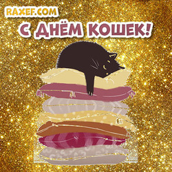 Postcard for the day of cats! 8 August! The cat on the feather beds!