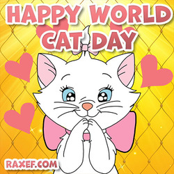 Postcard for the day of cats! Postcard in English with the day of cats! A beautiful picture with a cute white cat!