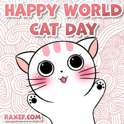 Postcard with the day of cats in English! Cat Day! 8 August!