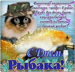 Happy fisherman's day! The cat on the postcard! The cat is a fisherman!