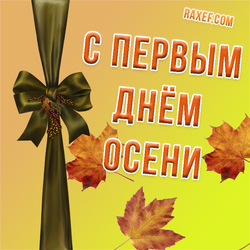 Postcard for the first day of autumn! Picture with autumn leaves and bow!