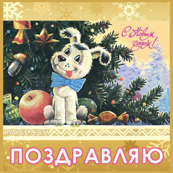 Открытка с собачкой на новый год. Открытка из СССР.