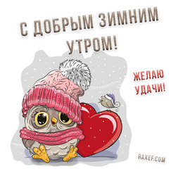 С добрым зимним утром! Картинка для всех с прикольным, очень милым совёнком! Пусть зима пройдёт быстро и легко!