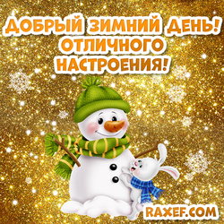 Добрый зимний день! Хорошего настроения! Открытка, картинка со снеговиком! Снеговик! Снежинки!