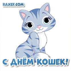 Открытка на русском языке на день кошек! Картинка! Стих!