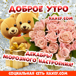 Доброе морозное утро декабря! Открытка с розами, мишками и золотой подарочной коробкой! С добрым декабрьским утром!